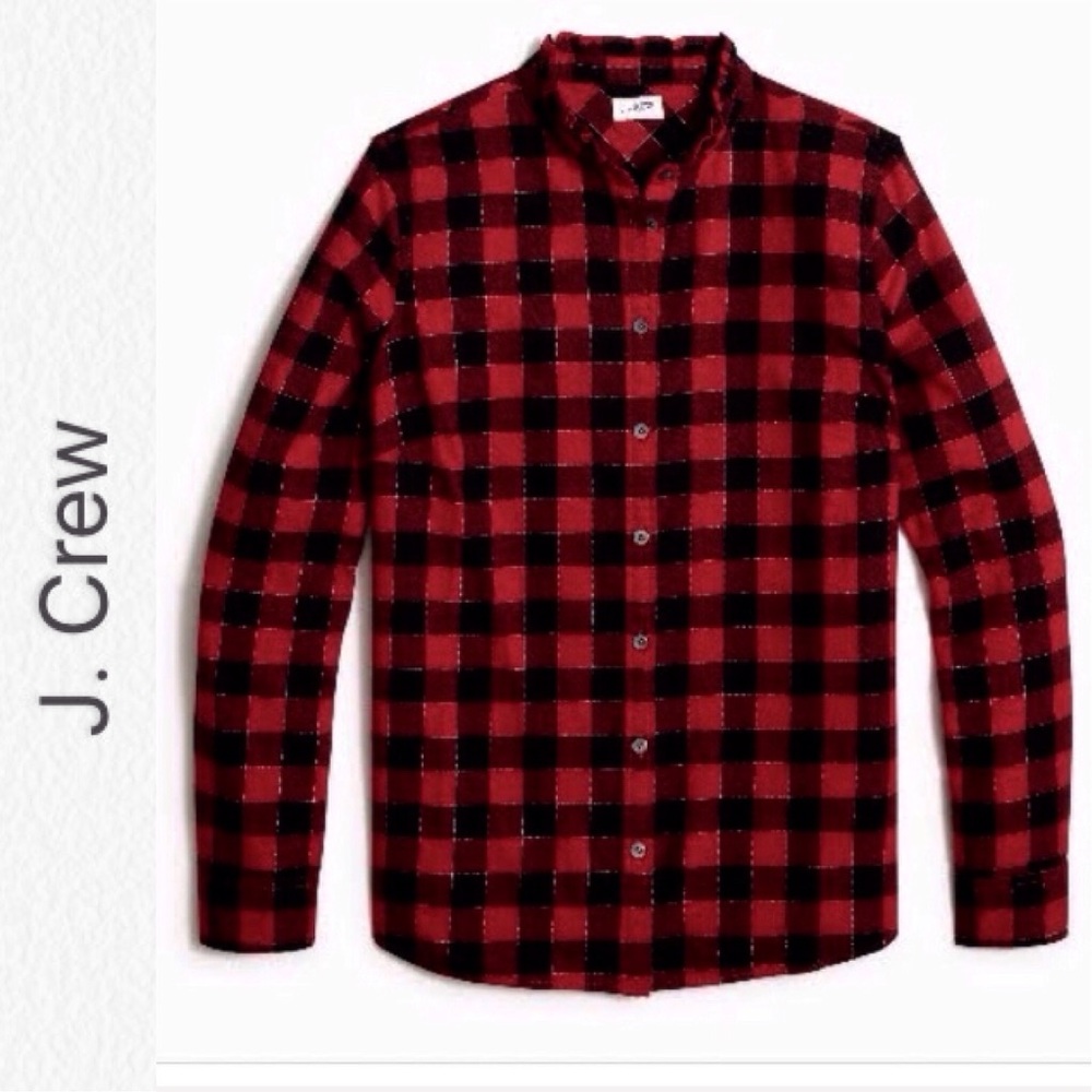 J. Crew Ruffle Collar Plaid Shirt